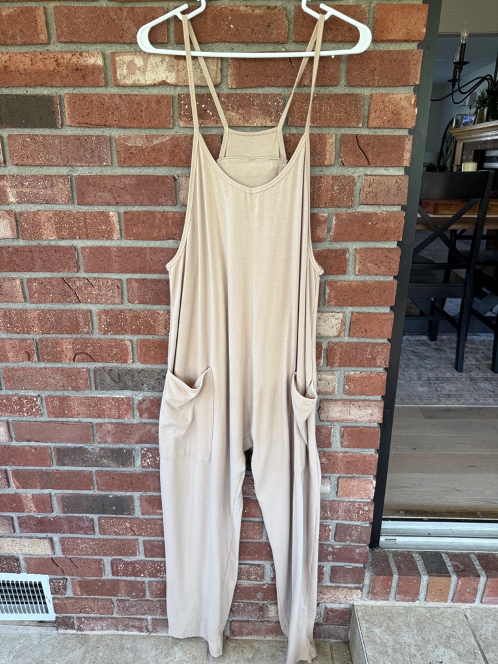 Women's Beige Pocket Jumpsuit - Casual Relaxed Fit